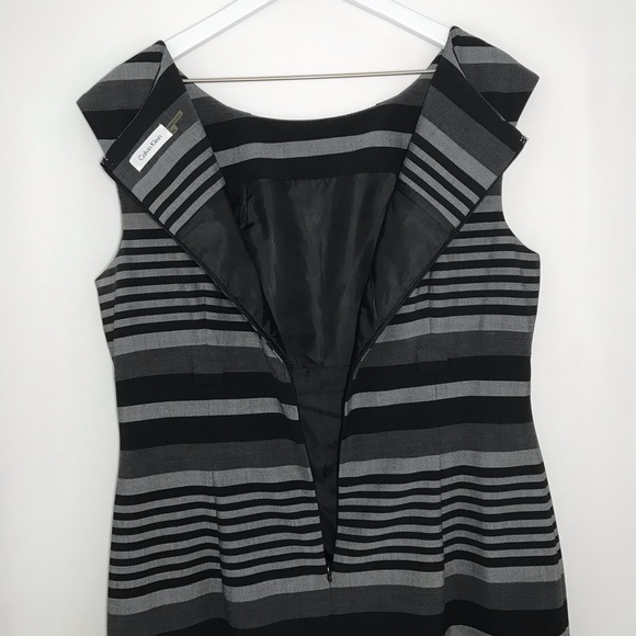 Calvin Klein Black & Grey Striped Cap Sleeve Dress - Picture 12 of 14